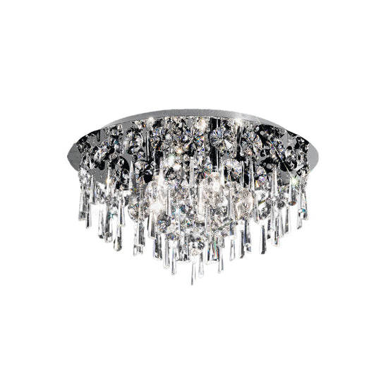 Contemporary Crystal Fringe Flush Mount Ceiling Light With 4 Chrome Heads