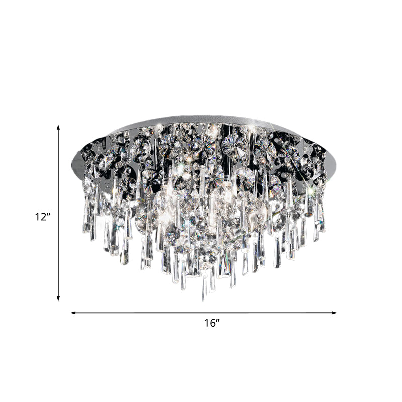 Contemporary Crystal Fringe Flush Mount Ceiling Light With 4 Chrome Heads