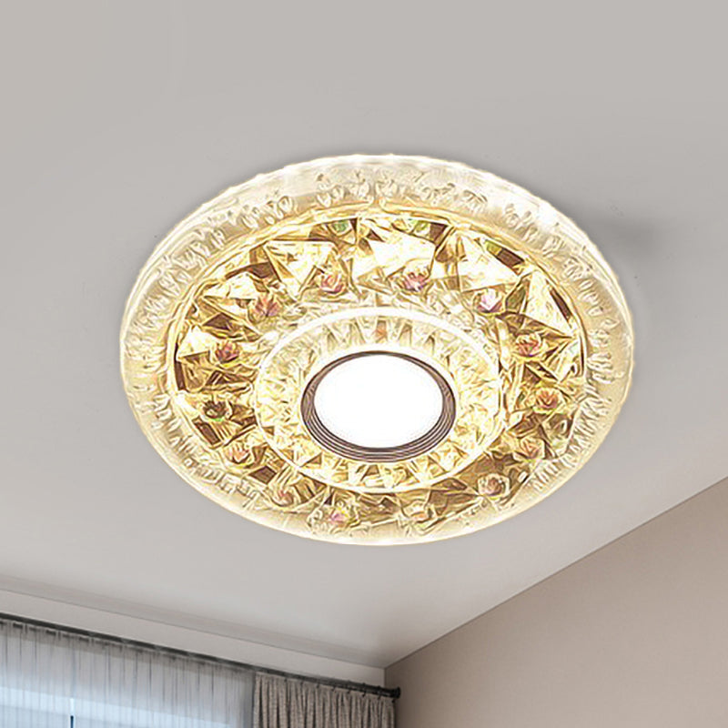 Simple Clear Crystal Flush Mount Ceiling Light With Mini Led - Round Shape