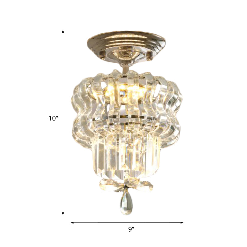 Simple Crystal 2-Tier Led Semi Flush Silver Light Fixture – Small Hallway Ceiling Lamp