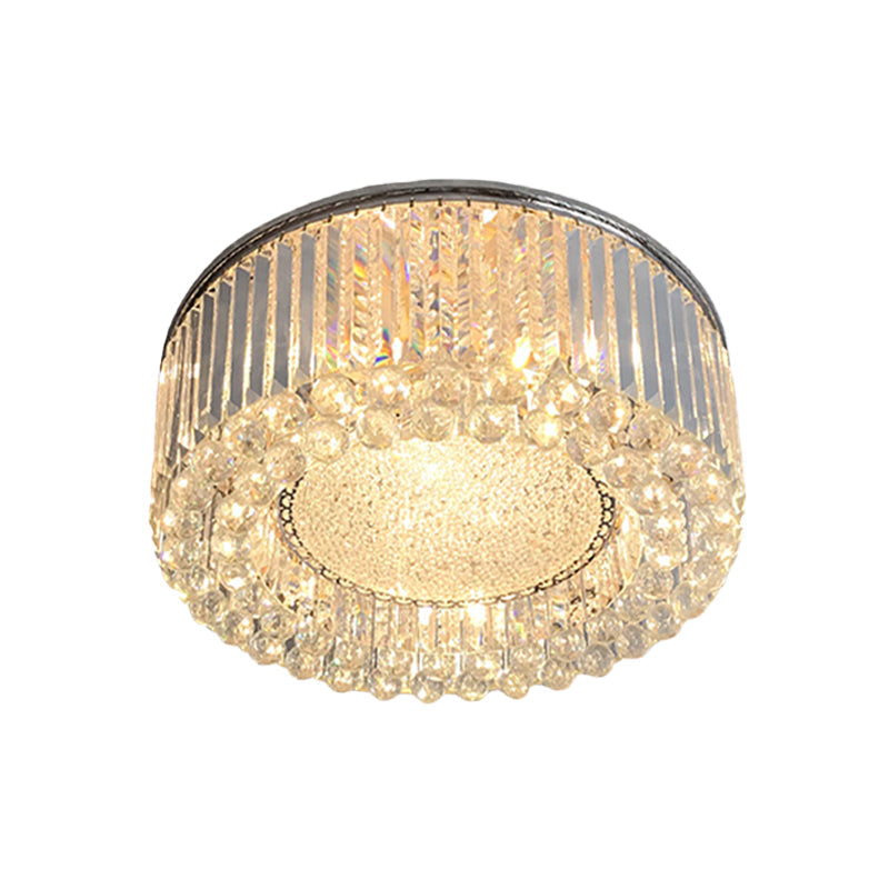 Modern Drum Ceiling Flush Mount Crystal Light - 5-Bulb Silver With Minimalist Design