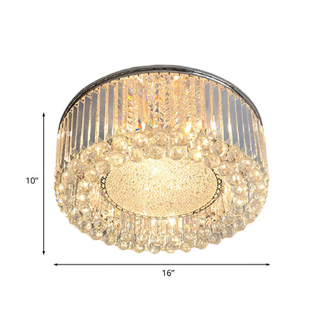 Modern Drum Ceiling Flush Mount Crystal Light - 5-Bulb Silver With Minimalist Design