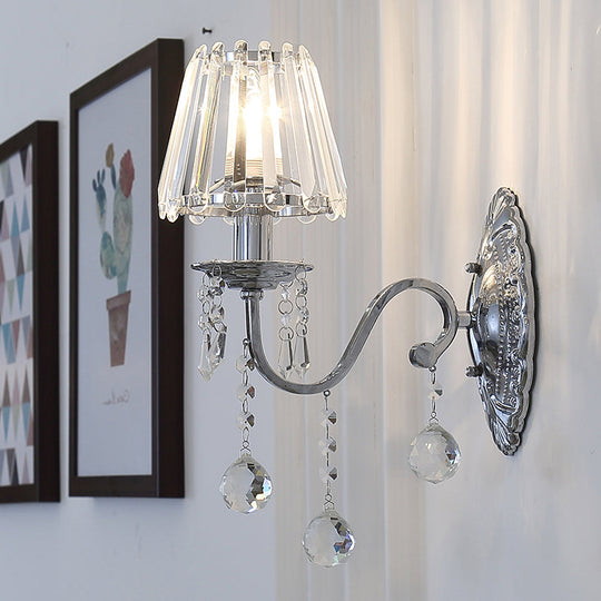 Contemporary Crystal Cone Wall Light Kit - Chrome Sconce With Drops 1/2-Light Fixture 1 /