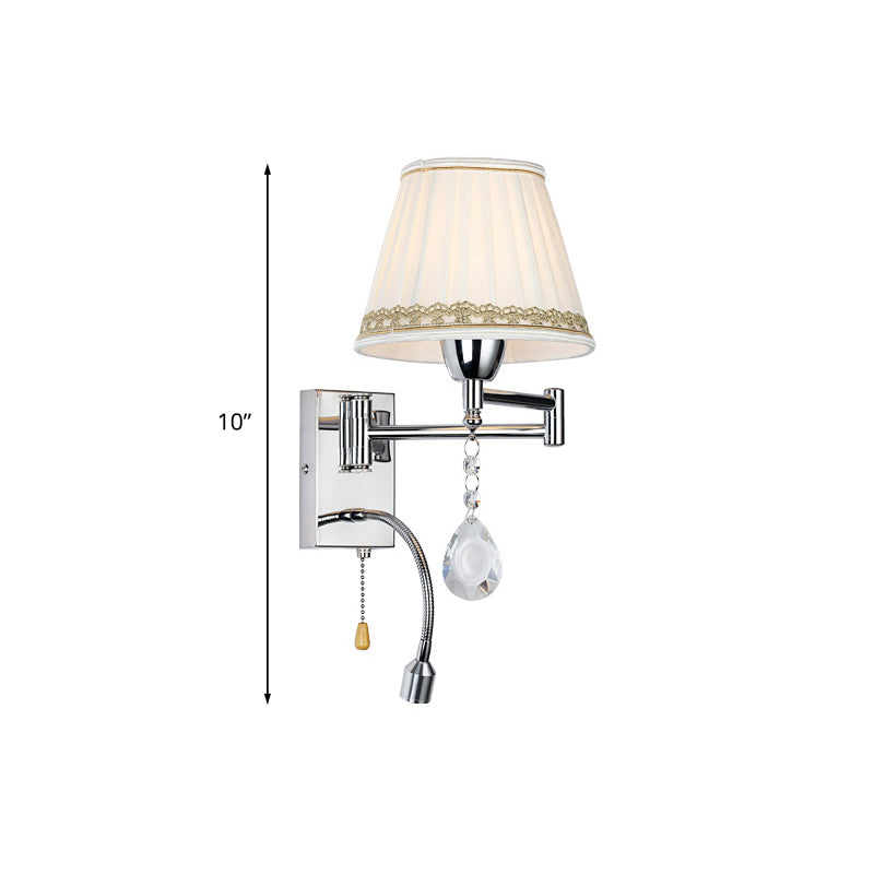 Modern Pleated Fabric Wall Light With Chrome Extendable Arm - 1-Head Reading Sconce