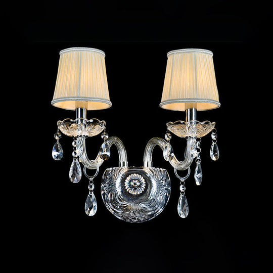 Modern Tapered Sconce Light With 2 Heads - Glass Tube Arm For Bedside Wall Mount