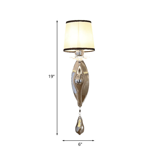 Modern Chrome Wall Lamp With Tapered Fabric Shade - Stylish Living Room Sconce Light