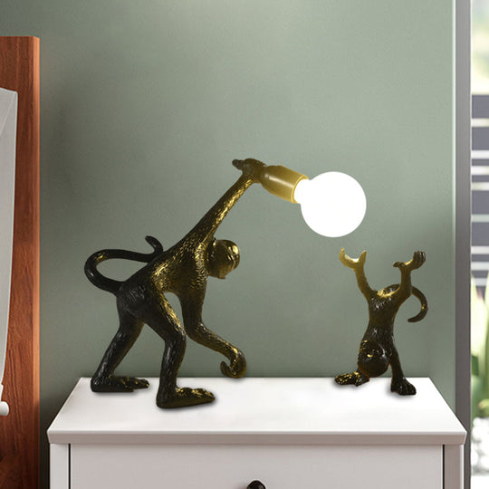 Elena - Resin Monkey Shape Night Table Light Creative 1 Bulb Gold/White/Black Reading Lighting For