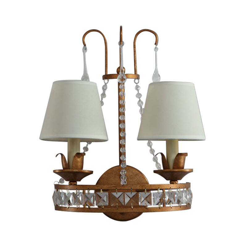 Retro Metallic Wall Mount Lamp With Fabric Shade - Rustic 2-Head Candelabra Lighting Idea