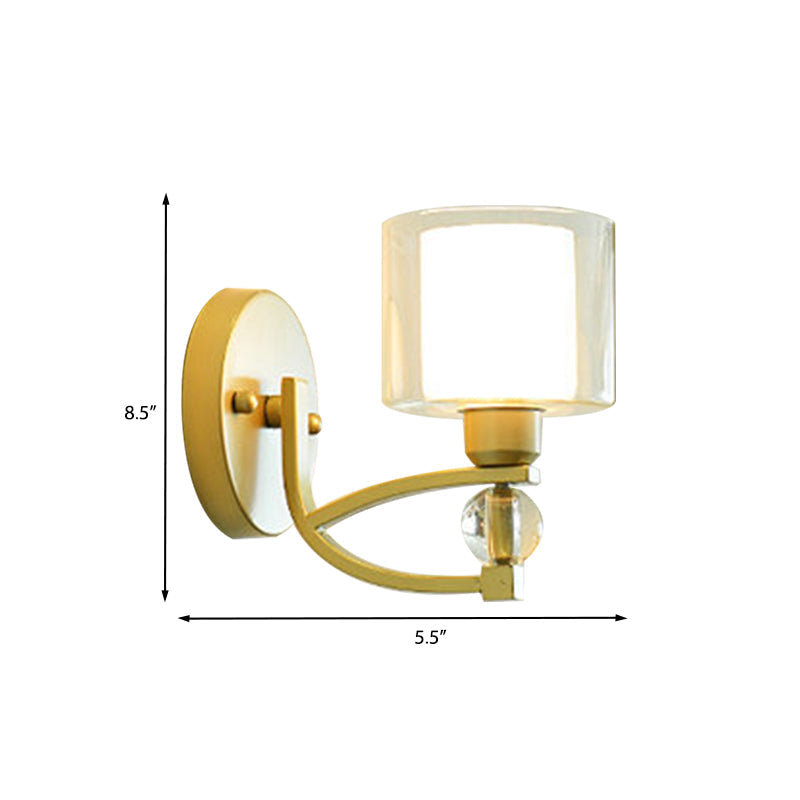 Modern Gold Wall Mounted Lamp With Dual Clear And Opal Glass Shade - Indoor Lighting