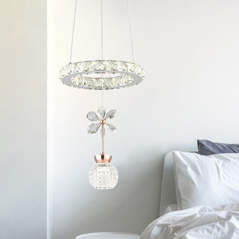 Modern Crystal Glass Led Pendant Light Kit For Dining Room With Hoop Shelf