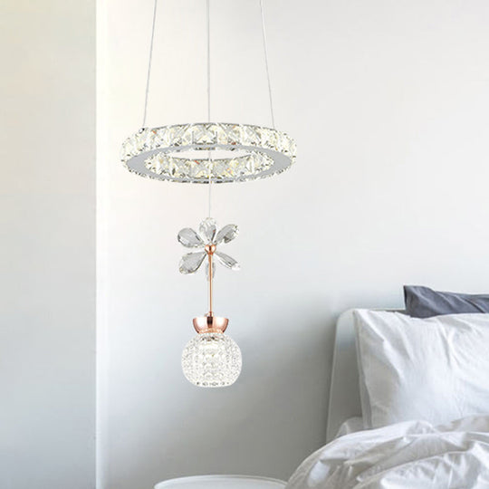 Modern Crystal Glass Led Pendant Light Kit For Dining Room With Hoop Shelf