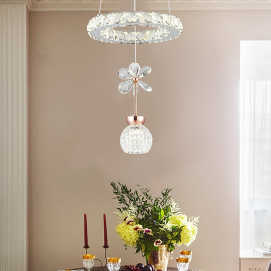Modern Crystal Glass Led Pendant Light Kit For Dining Room With Hoop Shelf