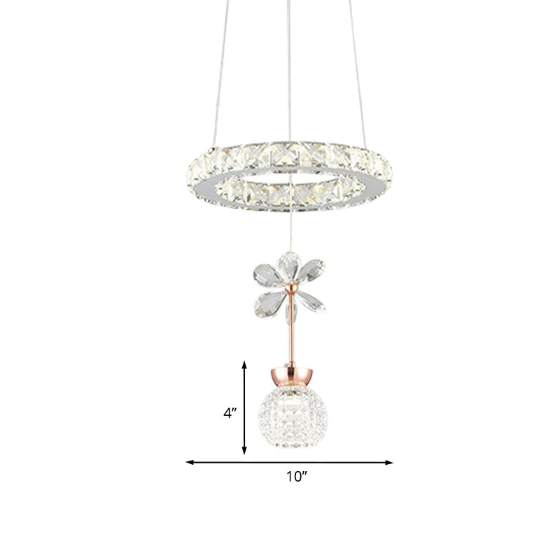 Modern Crystal Glass Led Pendant Light Kit For Dining Room With Hoop Shelf