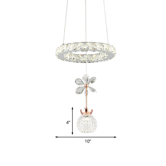 Modern Crystal Glass Led Pendant Light Kit For Dining Room With Hoop Shelf