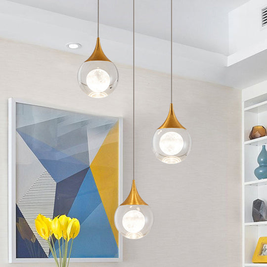 Minimalist Crystal Glass Led Pendant Light With Gold Finish - Multiple Shapes Available