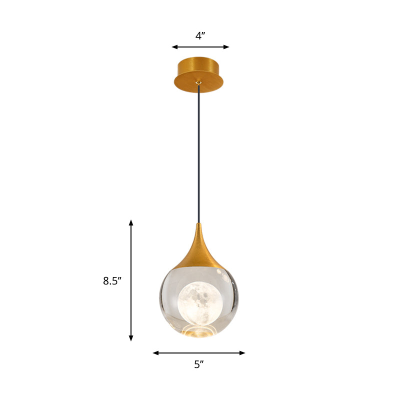 Minimalist Crystal Glass Led Gold Pendant Light - Orb/Teardrop/Arc Shape