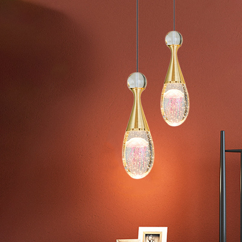 Minimalist Crystal Glass Led Pendant Light With Gold Finish - Multiple Shapes Available / A