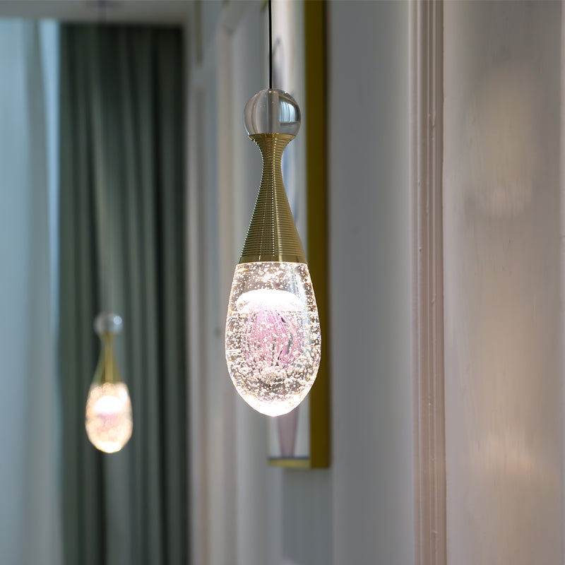 Minimalist Crystal Glass Led Pendant Light With Gold Finish - Multiple Shapes Available
