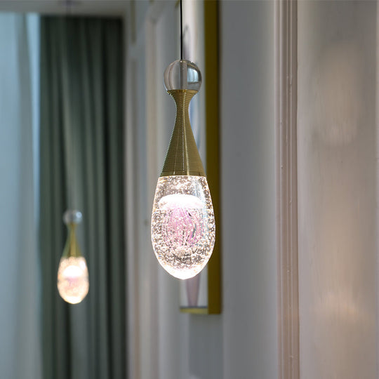 Minimalist Crystal Glass Led Pendant Light With Gold Finish - Multiple Shapes Available