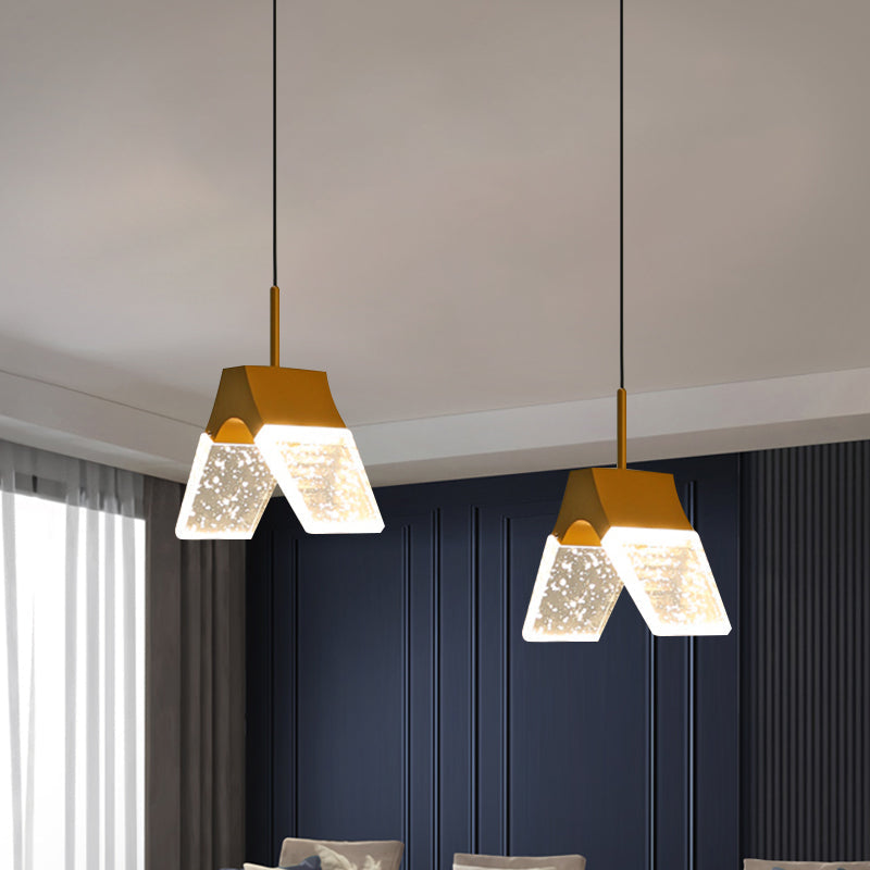 Minimalist Crystal Glass Led Pendant Light With Gold Finish - Multiple Shapes Available / C