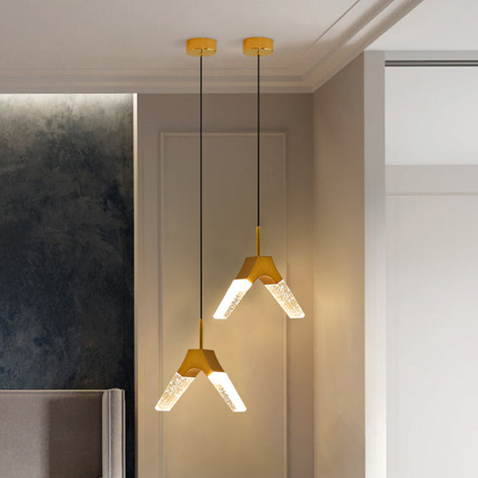 Minimalist Crystal Glass Led Pendant Light With Gold Finish - Multiple Shapes Available