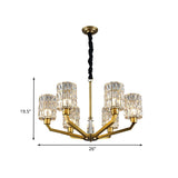 Modern Gold Bedroom Pendant Chandelier With Crystal Shade - 6 Heads Hanging Light Fixture