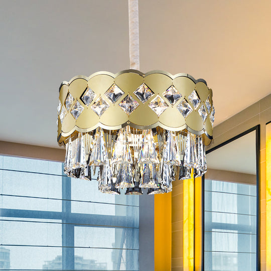 Modern Crystal 9-Light Gold Chandelier: Tiered Round Pendant For Bedroom Lighting