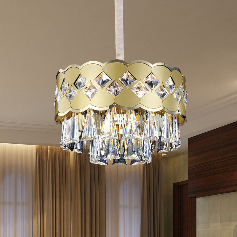 Modern Crystal 9-Light Gold Chandelier: Tiered Round Pendant For Bedroom Lighting