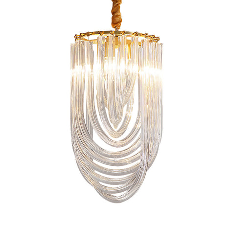 Modern Gold Oval Pendant Light Fixture - 3 Heads Clear Crystal Chandelier