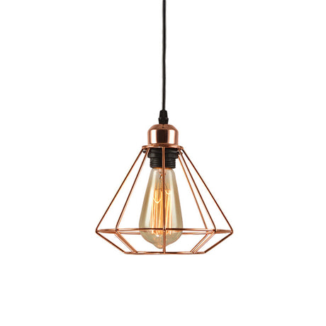 Rose Gold Geometric Cage Ceiling Light - Loft Industrial Pendant Lighting For Bedroom