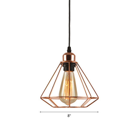 Rose Gold Geometric Cage Ceiling Light - Loft Industrial Pendant Lighting For Bedroom