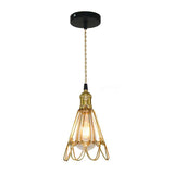 Vintage Brass Wire Pendant Lamp With Ruffled Edge - Metallic Living Room Light