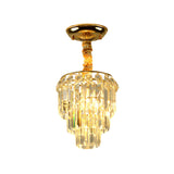 Modern Crystal Foyer Flush Mount Light - Elegant 3-Layer Tapered Design With Gold Accents