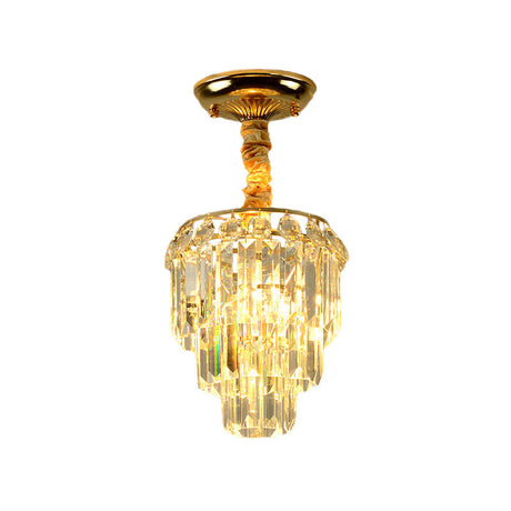 Modern Crystal Foyer Flush Mount Light - Elegant 3-Layer Tapered Design With Gold Accents