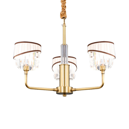 Clear Crystal Pendant Chandelier: Minimalist Brass Drum Design With Fabric Shade