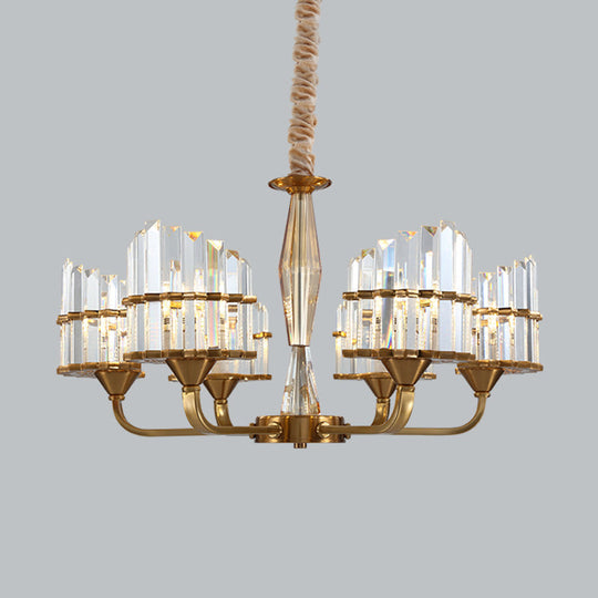 Modern Curved Chandelier With Faceted Crystal: Gold Finish 3/6-Light Pendant For Living Room