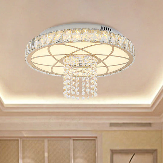 Contemporary Led Crystal Close To Ceiling Light - Gold Round Flush Mount Lamp For Bedroom