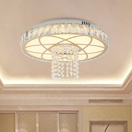 Contemporary Led Crystal Close To Ceiling Light - Gold Round Flush Mount Lamp For Bedroom