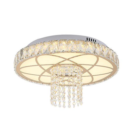 Contemporary Led Crystal Close To Ceiling Light - Gold Round Flush Mount Lamp For Bedroom