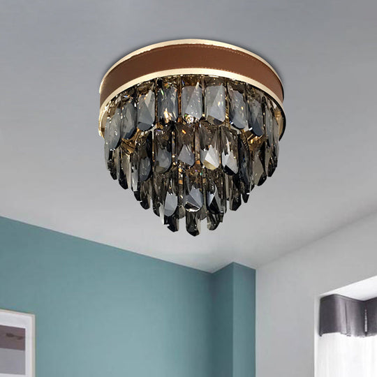 Smoke Gray Crystal Tiered Flush Mount Lamp - 6 Bulbs Modern Living Room Ceiling Light