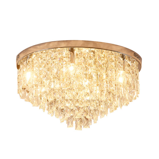 Minimalist Gold Flush Mount Crystal Ceiling Lamp - 12 Heads Clear Layered Design For Living Room