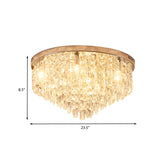 Minimalist Gold Flush Mount Crystal Ceiling Lamp - 12 Heads Clear Layered Design For Living Room