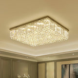 Contemporary Rectangle Led Flush Ceiling Light With Clear Crystal - Perfect For Living Room