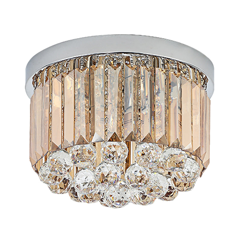 Minimal Round Crystal Orb Flush Mount Light With 4 - Head Design In Chrome - Close To Ceiling