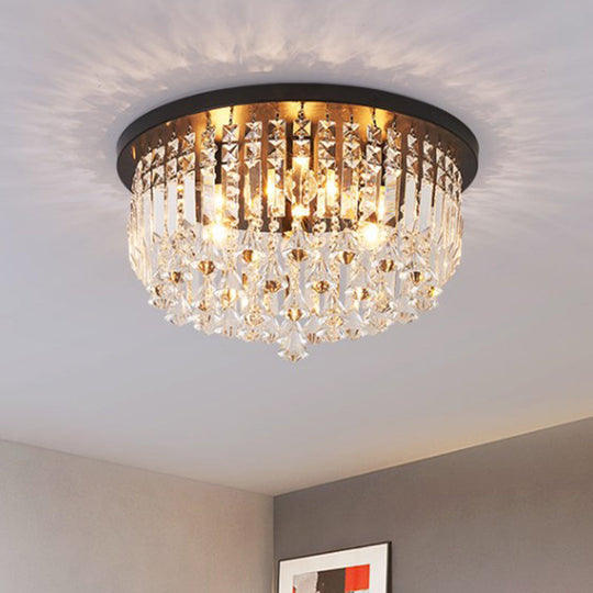 Contemporary Black Crystal Cascade Ceiling Light For Bedroom - 9 - Light Flush Mounted Fixture