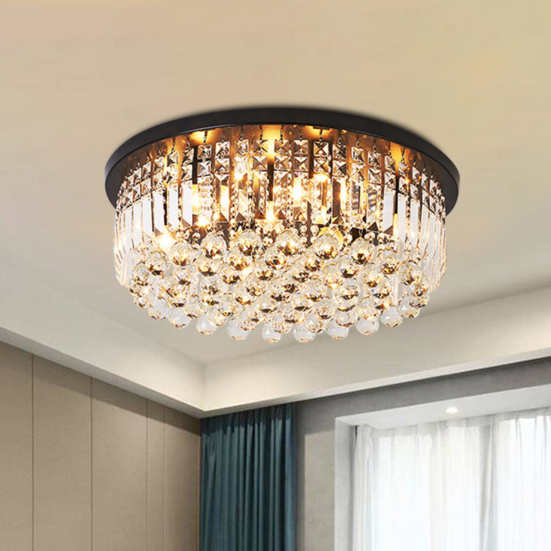 Contemporary Black Crystal Cascade Ceiling Light For Bedroom - 9 - Light Flush Mounted Fixture