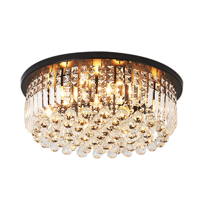 Contemporary Black Crystal Cascade Ceiling Light For Bedroom - 9 - Light Flush Mounted Fixture