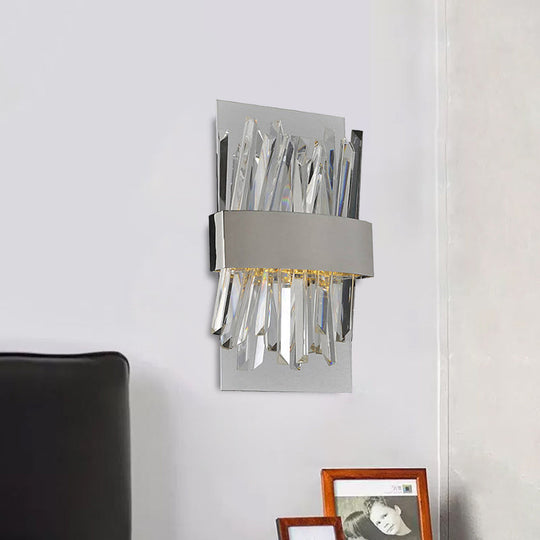 Contemporary Chrome Led Crystal Wall Sconce - Elegant Bedroom Lighting Solution