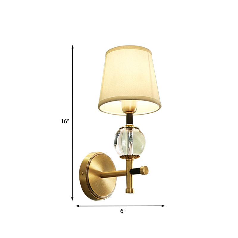 Modern Brass Wall Sconce With Crystal Accent And Fabric Shade