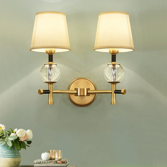 Modern Brass Wall Sconce With Crystal Accent And Fabric Shade 2 /